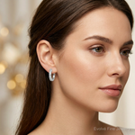 Sterling Silver Rhodium-plated In/Out PavÃ© Hinged Hoop Earrings - Model Shot