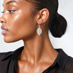 Sterling Silver Leaf Textured Dangle Earrings - Model Shot