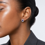 Sterling Silver Rhod-plated w/ Purple and White CZ Oval Stud Earrings - Model Shot