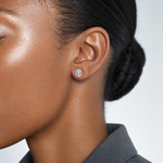 Sterling Silver Rhodium-plated w/ CZ Oval Stud Earrings - Model Shot
