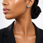 Sterling Silver Rhodium-plated Blue Topaz Studs with Earring Jackets - Model Shot