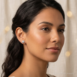 Sterling Silver Rhodium Diam. Post Earrings - Model Shot