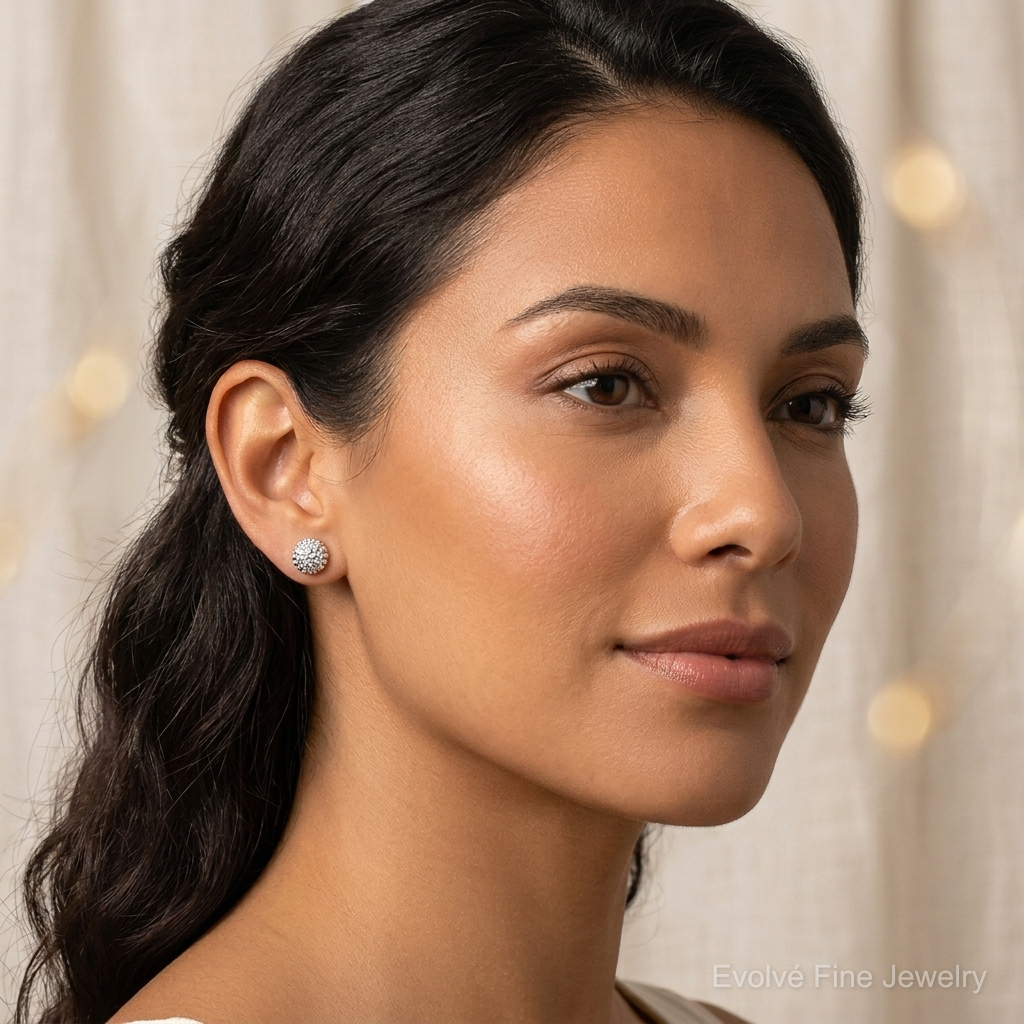 Sterling Silver Rhodium Diam. Post Earrings - Model Shot