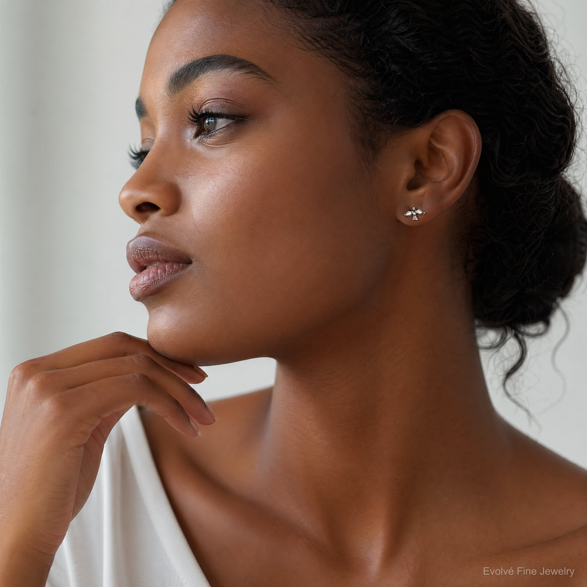 Sterling Silver Dove Mini Earrings - Model Shot
