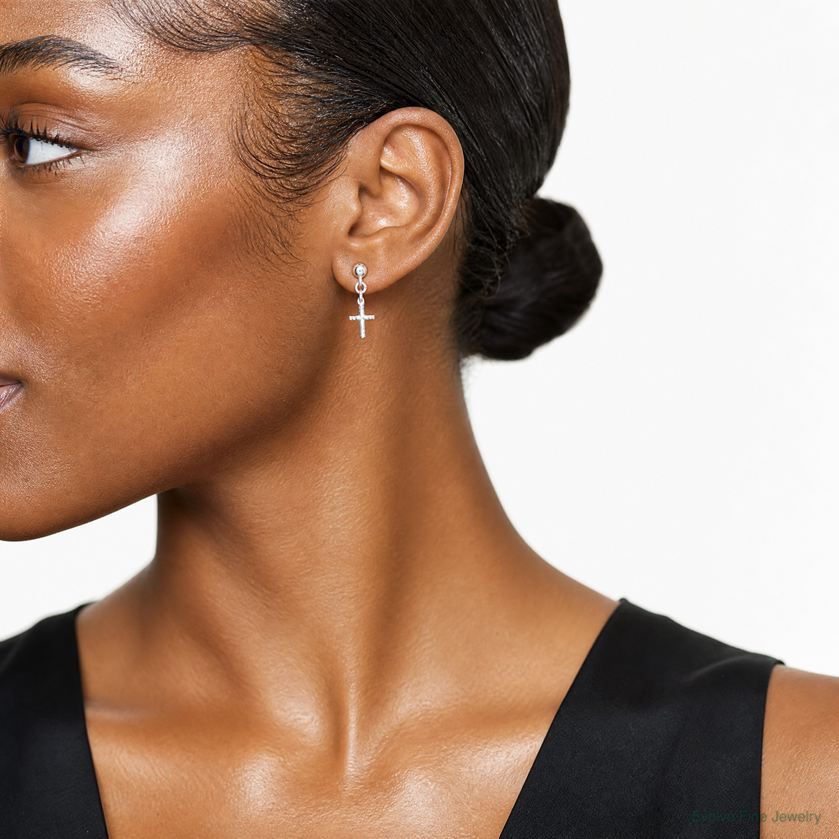 Sterling Silver Rhodium-plated Polished Cross Post Dangle Earrings - Model Shot