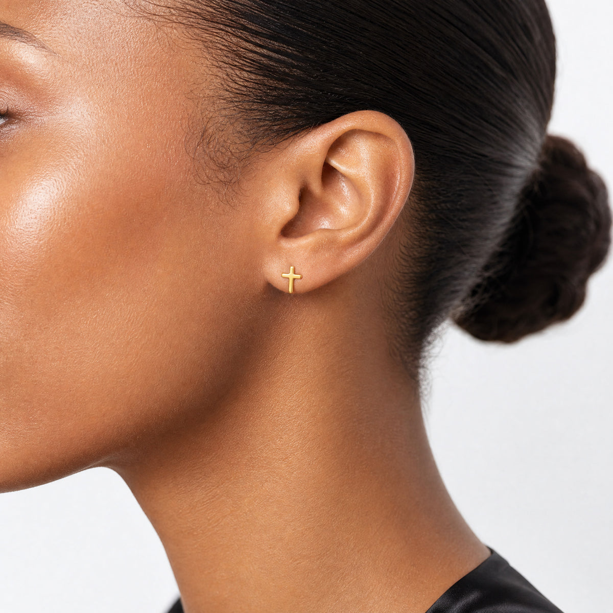 Sterling Silver Gold-tone Polished Latin Cross Post Earrings - Model Shot