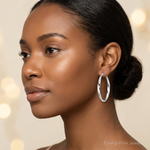 Sterling Silver Rhodium-plated Polished & Twisted Oval Hoop Earrings - Model Shot