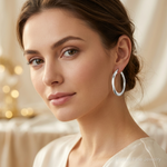 Sterling Silver RH-plated Polished Knife Edge 2mm Round Hoop Earrings - Model Shot