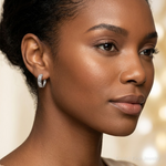 Sterling Silver Polished Cut-out Design Hinged Hoop Earrings - Model Shot