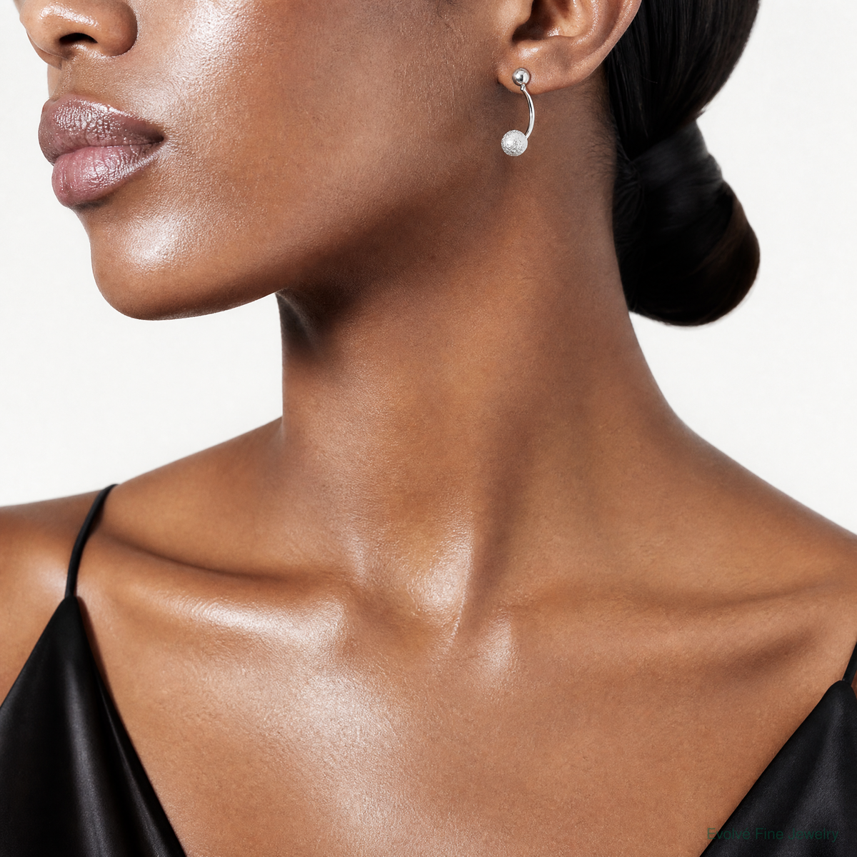 Sterling Silver Polished Laser-cut Bead Jackets w/Button Earrings - Model Shot
