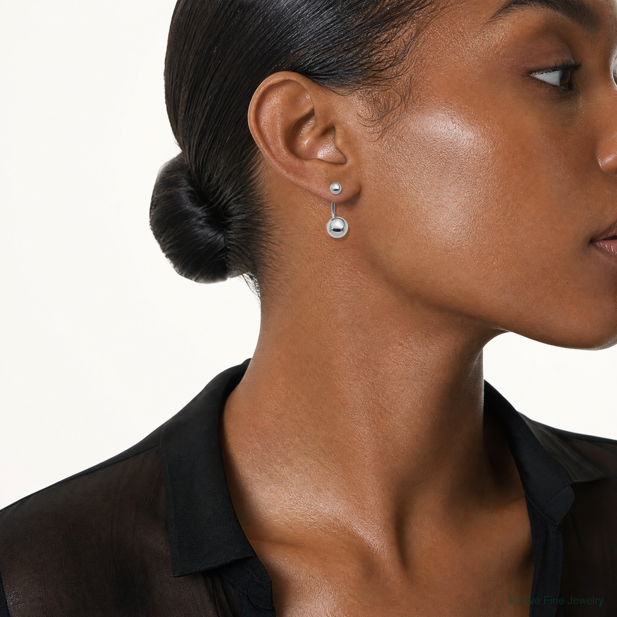 Sterling Silver Rhodium-plated Front and Back Ball Post Earrings - Model Shot