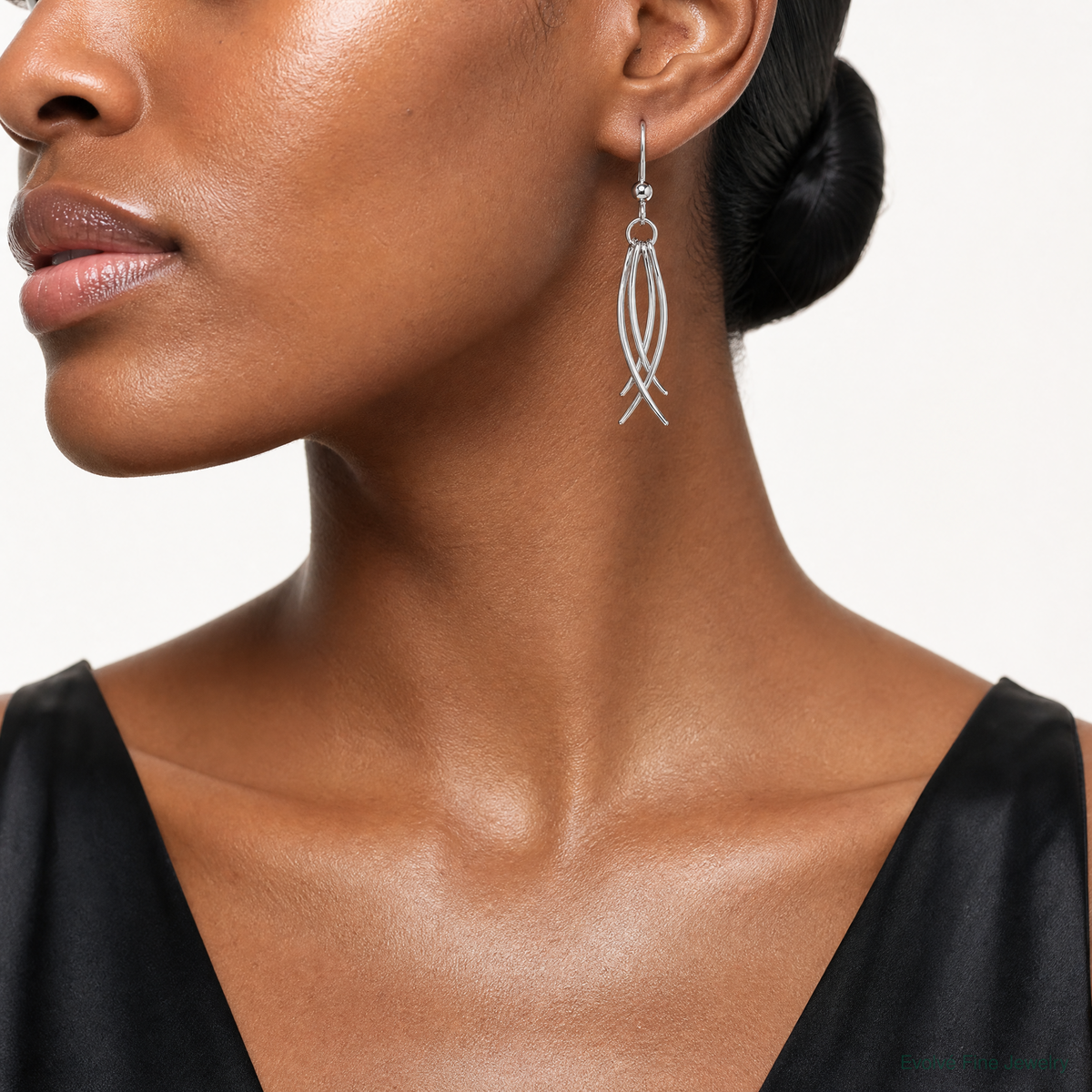 Sterling Silver Polished & Curved Design Dangle Earrings - Model Shot