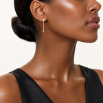 Sterling Silver Gold-tone Polished Bar w/ CZ Post Dangle Earrings - Model Shot