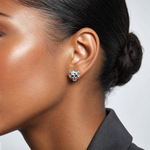 Sterling Silver Rhod-plated Antiqued Enameled Skull Post Earrings - Model Shot