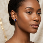 Sterling Silver Rhodium-plated CZ/Lab Cr. Blue Sapphire Earrings - Model Shot