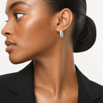 Sterling Silver Rhodium-plated Textured 5x20mm Hoop Earrings - Model Shot