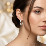 Sterling Silver Polished Omega Back Hoop Earrings - Model Shot
