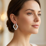 Sterling Silver Polished Clover Hoop Earrings - Model Shot
