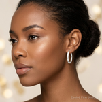 Sterling Silver Polished 4mm Oval Hoop Earrings - Model Shot
