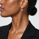 Sterling Silver Diamond Cut & Textured Hoop Earrings - Model Shot