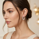 Sterling Silver Twisted and Textured Hoop Earrings - Model Shot