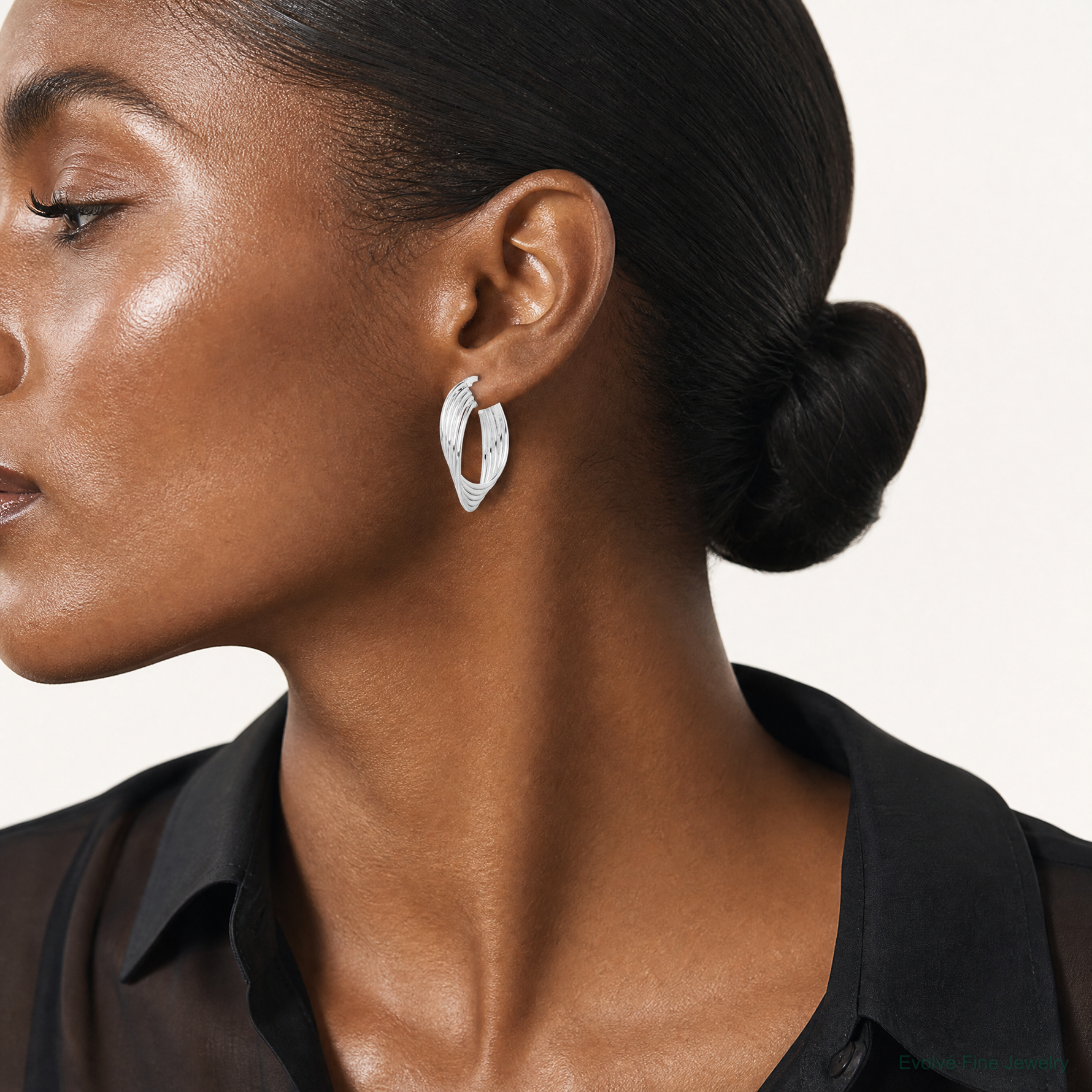 Sterling Silver Polished Twisted Multi-tube Round Hoop Earrings - Model Shot