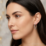 Sterling Silver Antiqued Textured Square Hoop Earrings - Model Shot