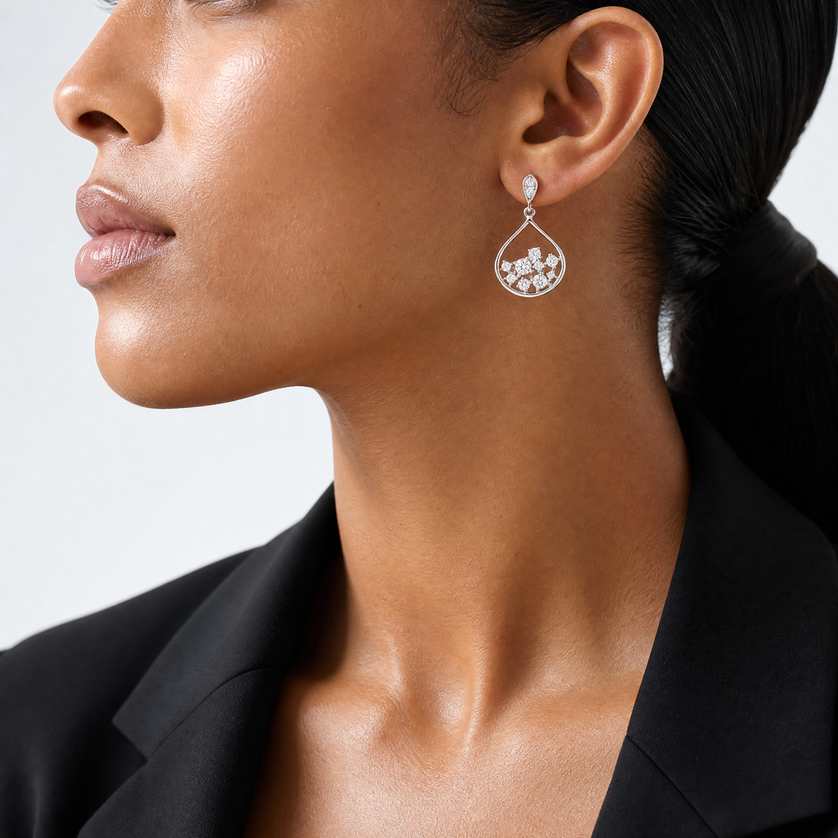 Sterling Silver Rhodium Plated CZ Dangle Earrings - Model Shot
