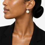 Sterling Silver Rhodium-plated Lab Created Opal and CZ Dangle Earrings - Model Shot