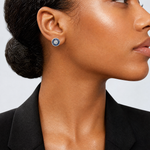 Sterling Silver Rhodium-plated Synthetic Blue Spinel and CZ Earrings - Model Shot