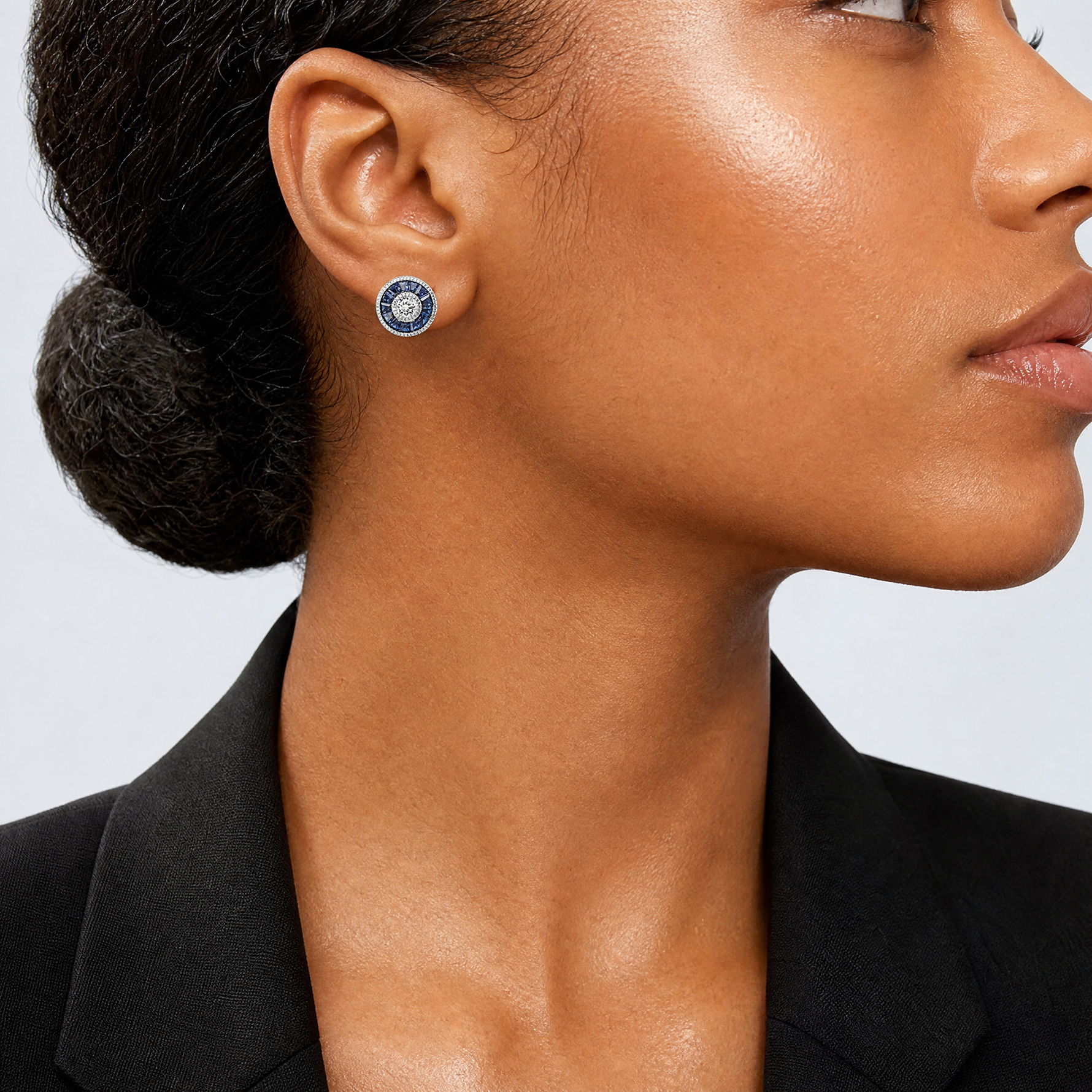 Sterling Silver Rhodium-plated Synthetic Blue Spinel and CZ Earrings - Model Shot