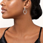 Sterling Silver Rhodium-plated CZ Circles Dangle Post Earrings - Model Shot