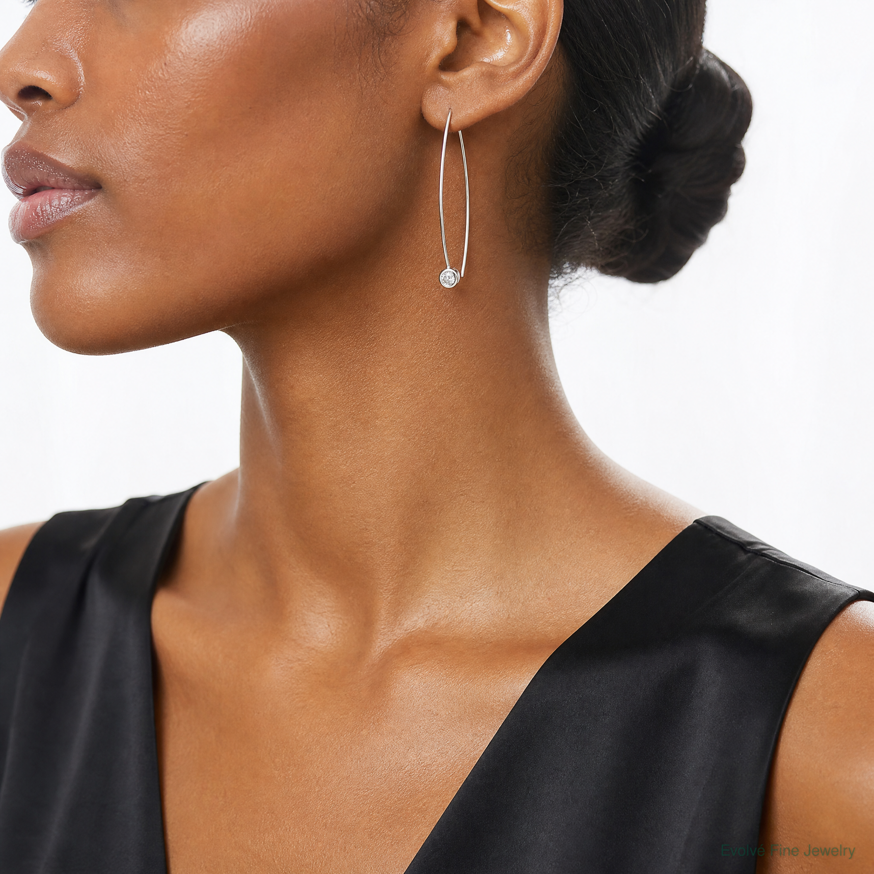 Sterling Silver CZ Threader Earrings - Model Shot