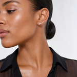 Sterling Silver 14K Rose gold-plated Graduated CZ Ear Climber Earrings - Model Shot
