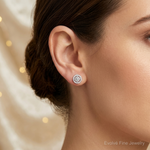 Sterling Silver RH-plated Polished & Textured Diamond Circle Post Earrings - Model Shot