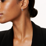 Sterling Silver Rhodium Plated CZ Hinged Hoop Earrings - Model Shot