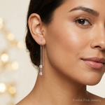 Sterling Silver Rhodium-plated CZ Threader Earrings - Model Shot