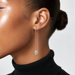 Sterling Silver Rhodium-plated Polished Skull Threader Earrings - Model Shot
