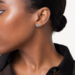 Sterling Silver RH-plated Polished Blue Created Opal Oval Stud Earrings - Model Shot