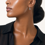 Sterling Silver Rhodium-plated Black & White CZ Halo Leverback Earrings - Model Shot