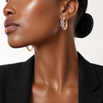 Sterling Silver Rose-tone Blk Rhodium-plate CZ Fancy Hinged Hoop Earrings - Model Shot