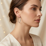 Sterling Silver Polished Endless Hoop Earrings - Model Shot