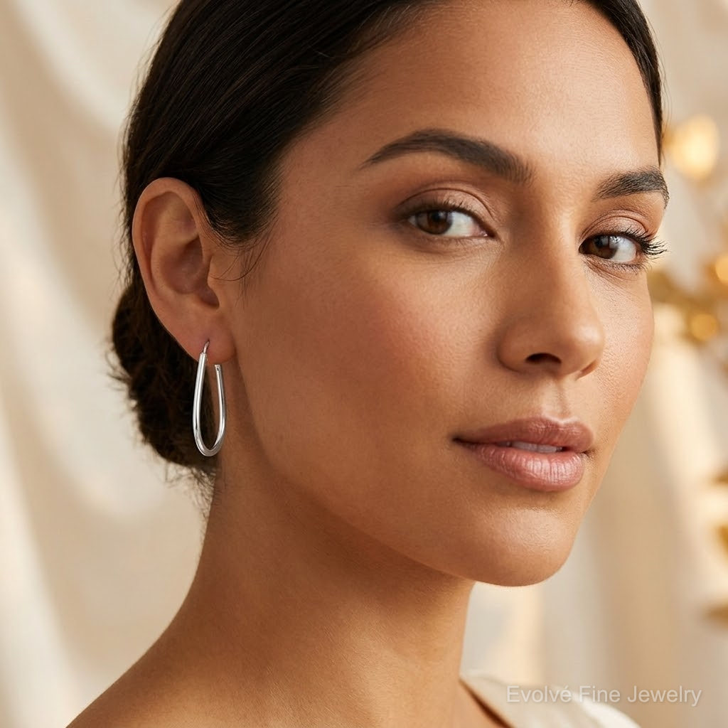 Sterling Silver Polished Endless Teardrop Hoop Earrings - Model Shot
