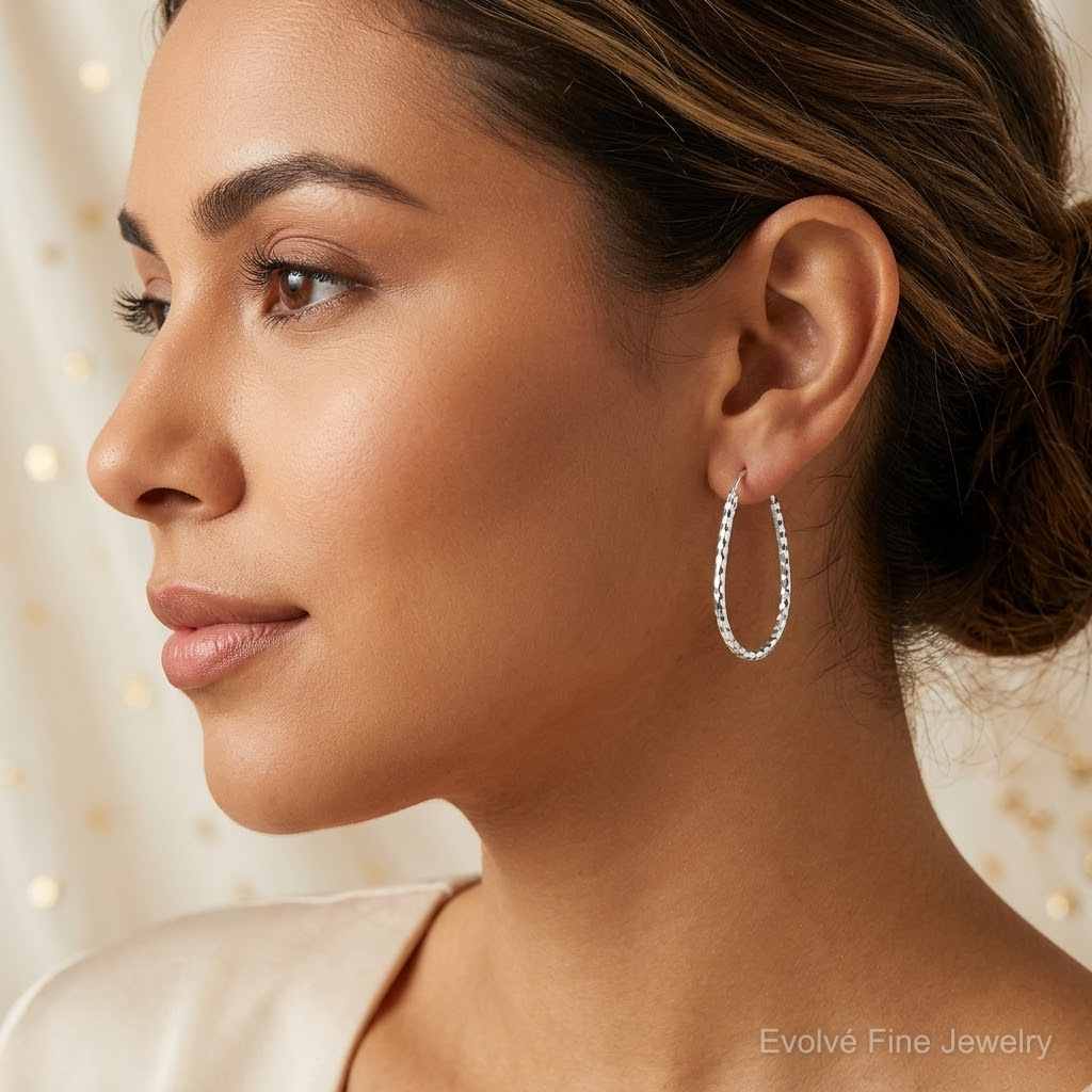 Sterling Silver Polished D/C Endless Hoop Earrings - Model Shot