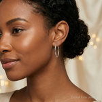 Sterling Silver Polished Endless Oval Hoop Earrings - Model Shot