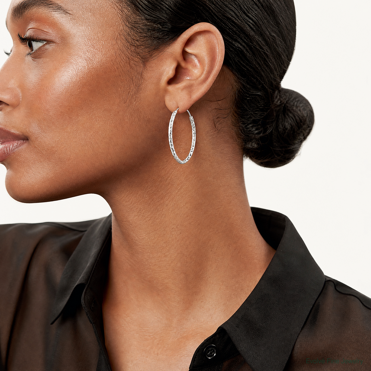 Sterling Silver Polished D/C Endless Hoop Earrings - Model Shot