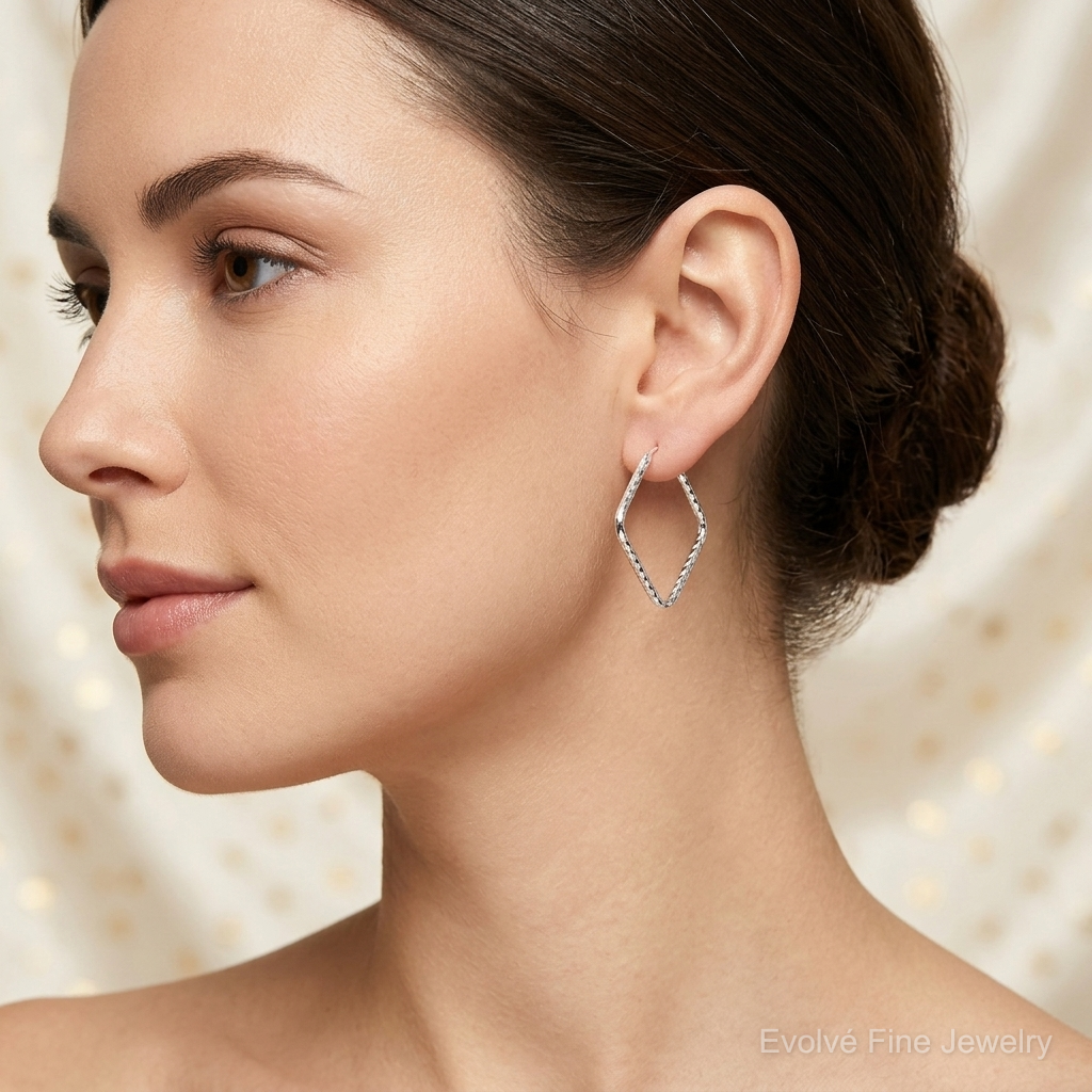 Sterling Silver Polished D/C Endless Hoop Earrings - Model Shot