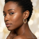 Sterling Silver Gold and Rose-tone Diamond-cut Circle Hoop Earrings - Model Shot