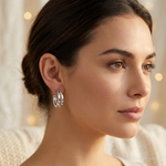 Sterling Silver Rhodium Plated Split Design Hoop Post Earrings - Model Shot