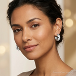 Sterling Silver Polished Rhodium-plated Hollow Post J Hoop Earrings - Model Shot